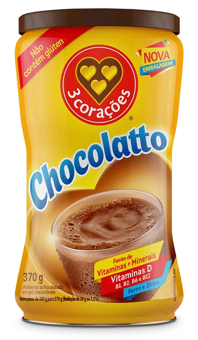 Achocolatado Chocolatto 3 Corações 370g - Glúten Free | Não Contém Leite