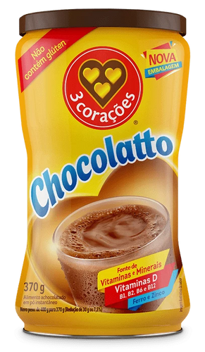 Achocolatado Chocolatto 3 Corações 370g - Glúten Free | Não Contém Leite